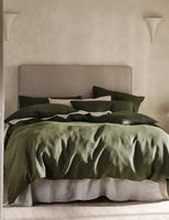 Queen Nimes Washed European Linen Quilt Cover Set In Moss