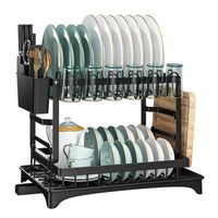 Dish Drainer Rack Multifunctional Dish Rack 2-Tier Dish Drying Rack - Black