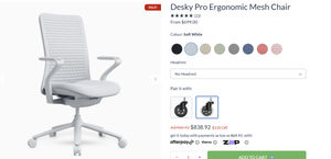 2x Soft White Desky Pro Ergonomic Mesh Chair (no headrest, white wheels)