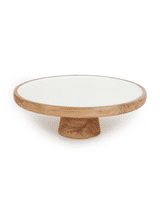 White Enamel and Acacia Wood Serve Stand - Natural - Miscellaneous