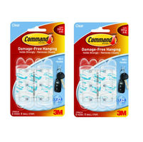 3M Command Self Adhesive Clear Mini Hooks With Clear Strips - Pack of 2