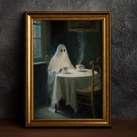 Ghost Drinking Tea, Vintage Poster, Art Poster Print, Dark Academia, Gothic Victorian. Kitchen Decor, Cottagecore