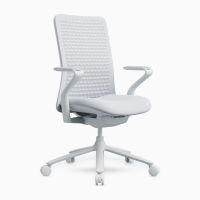1/2 Soft White Desky Pro Ergonomic Mesh Chair (no headrest, white wheels)