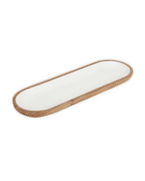 White Enamel and Acacia Wood Oval Platter - Natural - Miscellaneous