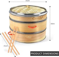 Crystals Bamboo Steamer Basket with Lid - 2 Tier Dumpling Steamer Basket for Cooking