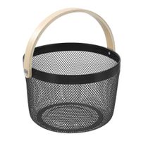 Round TRENDZ Vegetable Wire Basket with Wooden Handle - Black