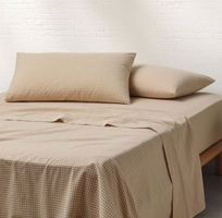 Vue  Stonewashed Cotton Sheet Set in Soft Caramel Gingham